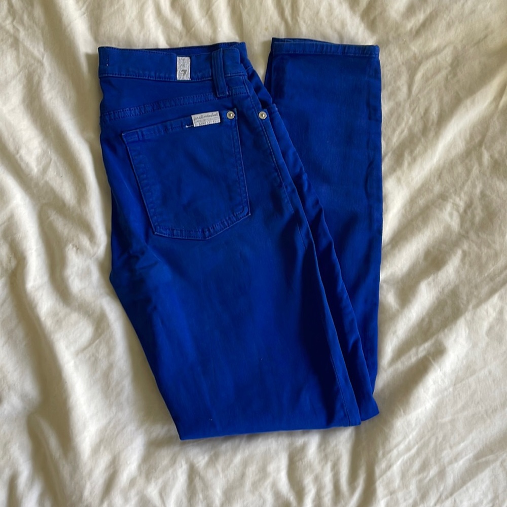 Electric blue 7 for all mankind skinny pants. Size 27.